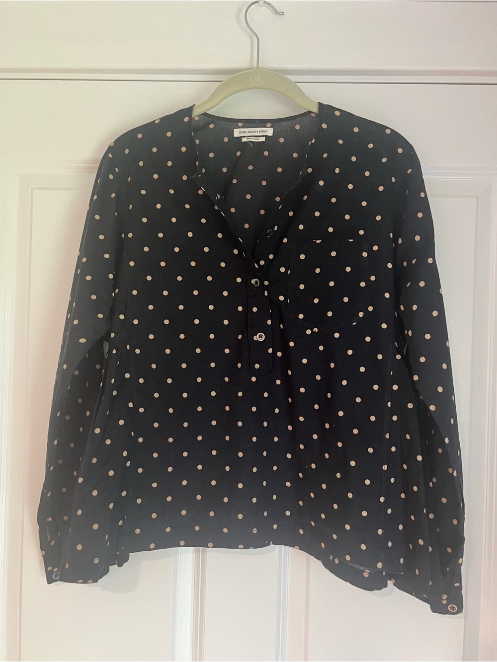 Isabel Marant Black Blouse with Cream Polka Dots